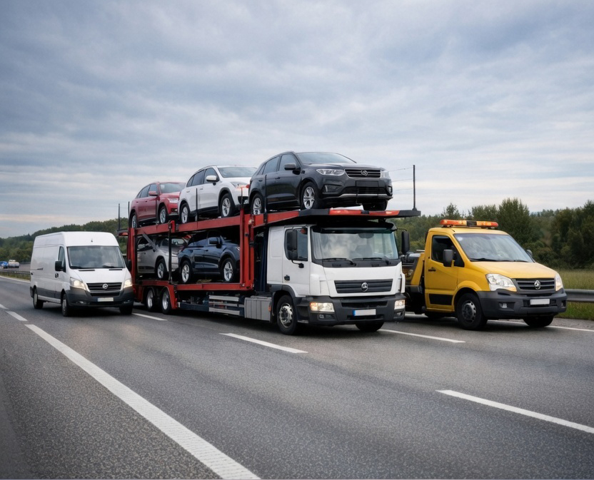 Автовоз з автомобілями на трасі — Pereviznyk UA